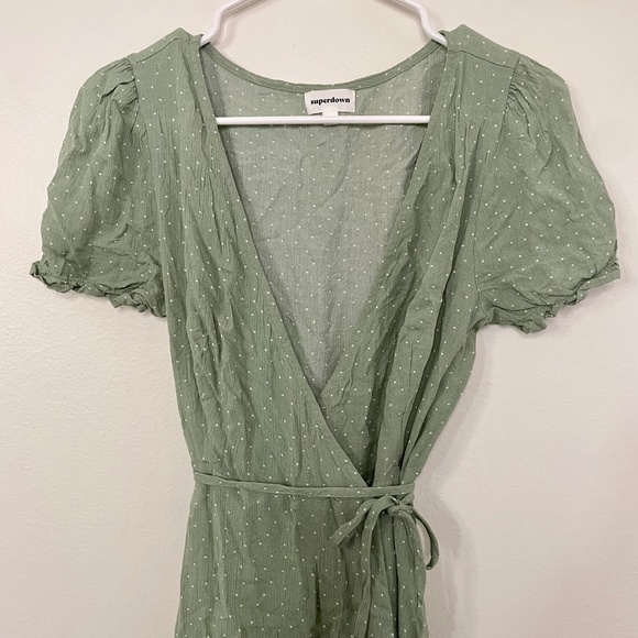 Revolve Mini Wrap Dress in Sage Polka Dot - Picture 7 of 15